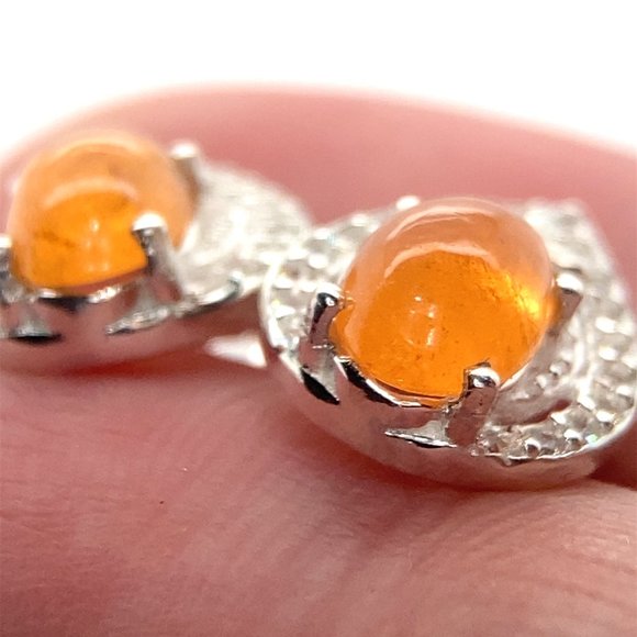 Mandarin Spessartine 1.90ct Platinum Finish Solid 925 Sterling Silver Earrings - Picture 3 of 7